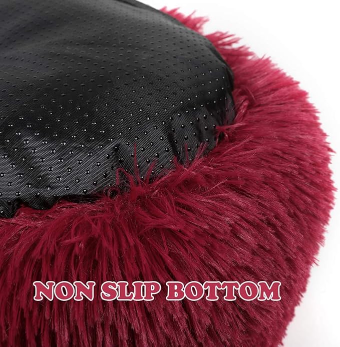 otoez Kitten Puppy Bed Extra Small XS Round Dog Cat Beds Anti Anxiety Plush Pet Calming Donut Bed with Non-Slip Waterproof Bottom, Washable (15.7", Dark Red)