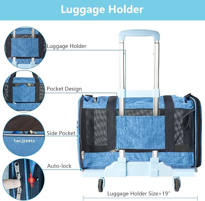 Large Cat Carrier 20lbs - Pet Carrrier Bag - Soft Sided Breathable Mesh Pet Travel Carrier for Dogs, Portable Top Loading Big Cat Carrier for 2 Cats, Folding Dog Soft-Sided Carrier, Blue