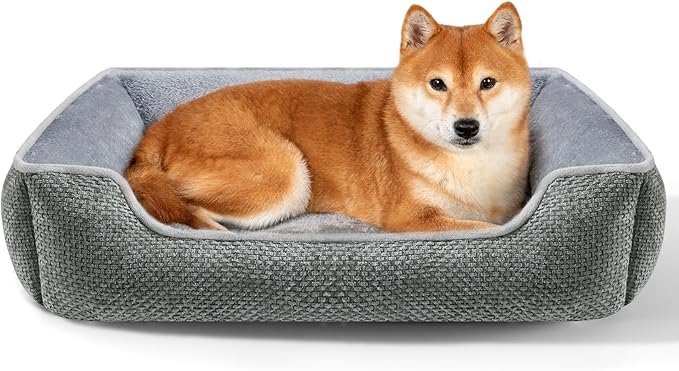 Dog Bed for Medium Large Dogs Rectangle Washable Soft Orthopedic Pet Sofa Bed for Dog Cat Beds for Indoor Cats with Anti-Slip Bottom Dark Grey L