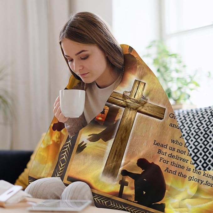 The Lord’s Prayer Print Blanket Christian Bible Verse Scripture Religious Faith Throw Blankets for Couch Sofa Bed Stuff Decor Gifts Fleece Plush Flannel Bedding for Lover Men Women Boys Girls 60"x80"