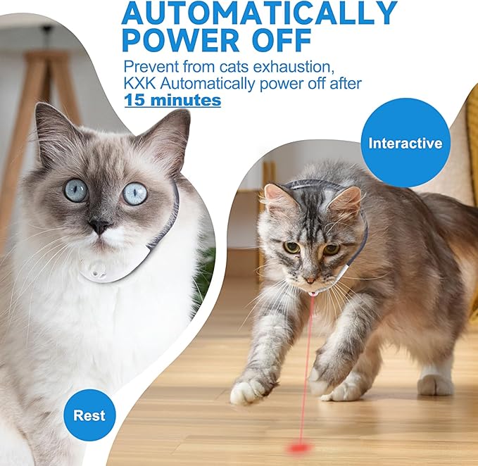 KXK Automatic Cat Laser Toys - Wearable Interactive Cat Toys for Indoor Cats Kitty Dogs, Kitten Exercise Collar Toys, Cat Enrichment, USB Rechargeable Black