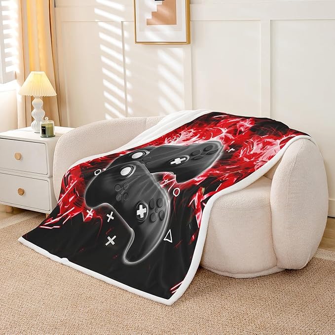 Black Gamepad Plush Blanket for Sofa Couch Bed Modern Gamer Fuzzy Blanket Video Game Controller Fleece Throw Blanket Room Decor Console Action Buttons Sherpa Blanket Twin 60"x80"