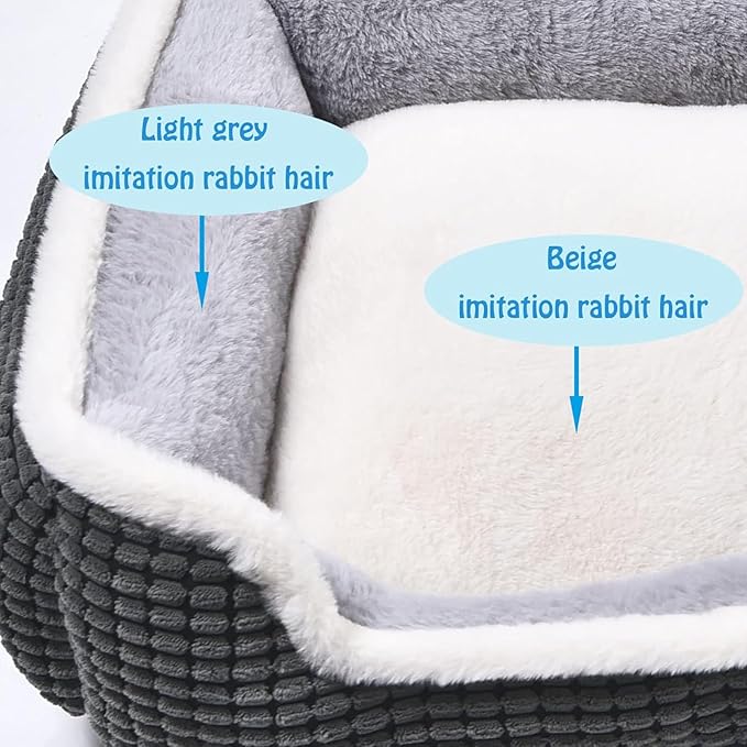Dog Bed for Medium Size Dogs, Cute Cat Beds for Indoor Cats, Super Soft Washable Cat Bed with Anti-Slip & Water-Resistant Bottom, Luxury Durable Kitten Bed and Puppy Bed, Square Grey Animal Pet Beds
