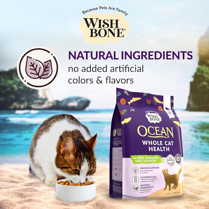 Wishbone Ocean New Zealand King Salmon, Gluten Free, Premium Salmon Recipe Cat Food for Overall Pet Health - 4 lb
