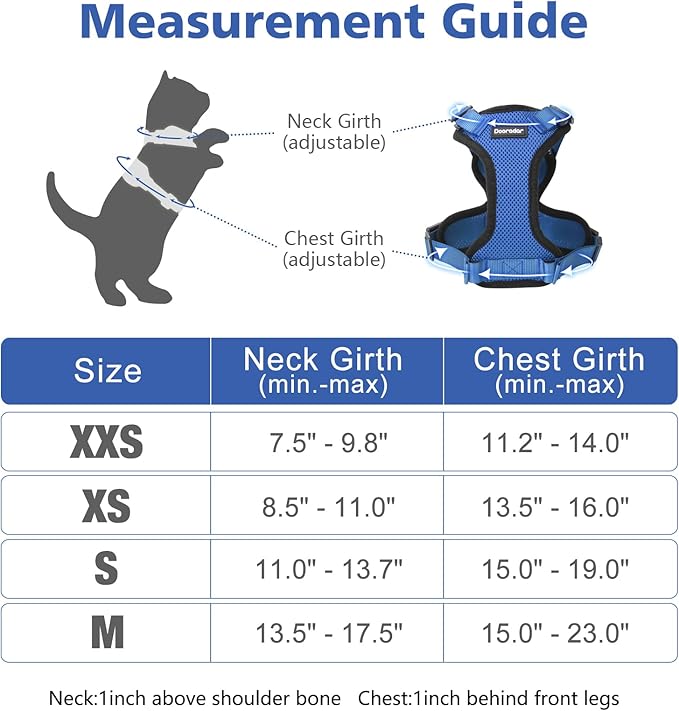 Dooradar Cat Harness and Leash Set, Escape Proof Safe Adjustable Kitten Vest Harnesses for Walking, Easy Control Soft Breathable Mesh Jacket with Reflective Strips for Cats, Blue, XXS