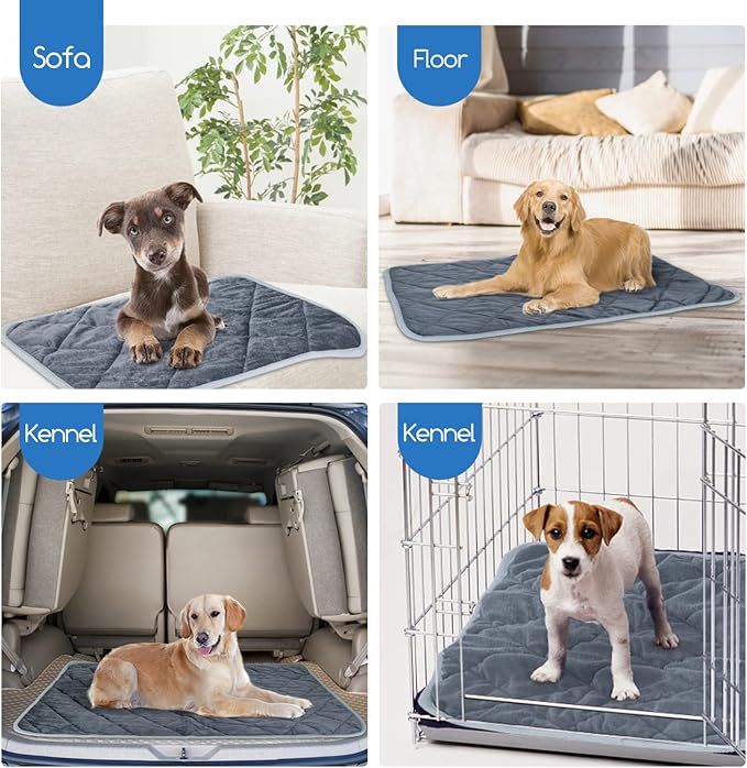 Nobleza Self Warming Pet Pad, Super Soft Plush Dog Crate Pad for Travel or Home, Washable Anti-Slip Kennel Mat for Large Medium Small Dogs and Cats, 45" × 28" Grey