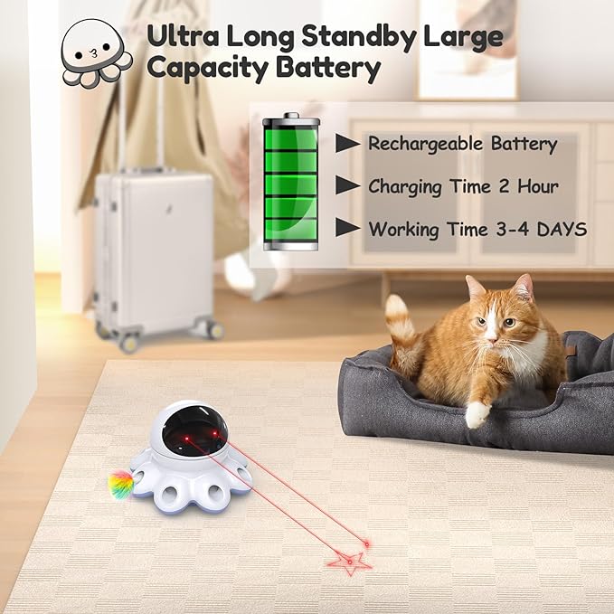 ORSDA 2-in-1 Cat Laser Toy, Automatic Cat Toys for Indoor Cats, Laser Interactive Cat Toy, 8 Holes Mice Whack A Mole Moving Feather, USB Rechargeable Electronic Kitten Toys