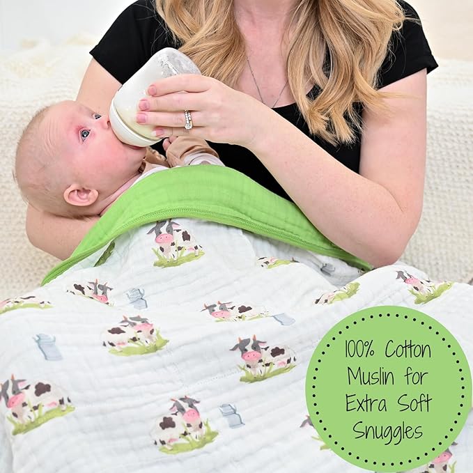 LollyBanks Muslin Baby Blanket 100% Cotton, Muslin Quilt Lightweight, 6 Layers Baby Blankets 47"x 47", Toddler Blanket for Boy and Girl, Nursery Receiving Blankets Baby Essentials (Cows Print)