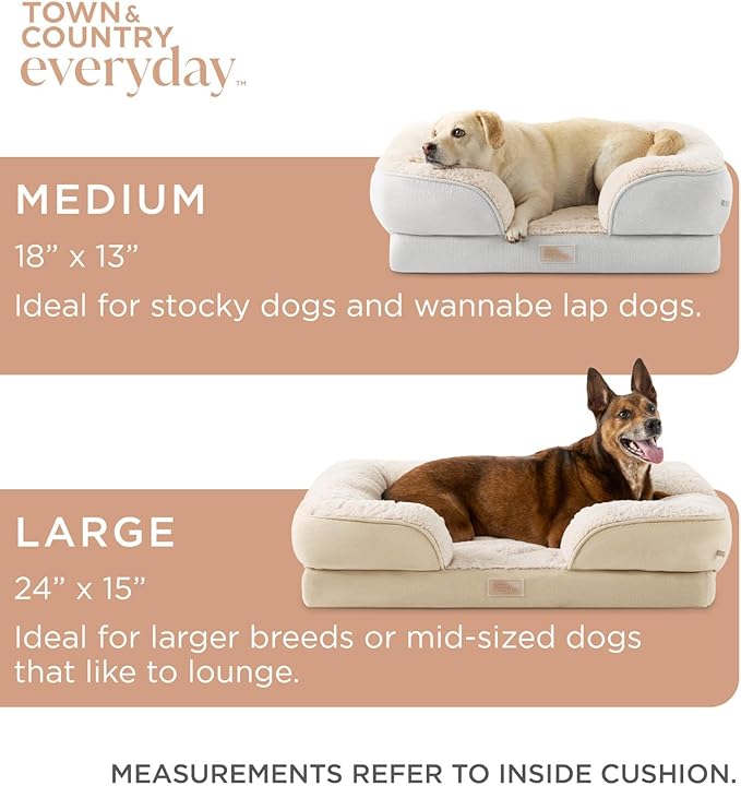 TOWN & COUNTRY EVERYDAY CuddleTown Comfy Solid Bolster Sofa Pet Bed, Supportive & Calming Egg Crate Foam, Water Repellent, Non-Slip Bottom, Machine Washable Cover, Blue, Medium 28"x23"x8"