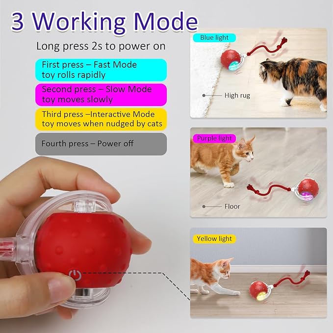 Cat Toys Interactive with Motion Activated & Chirping, Rolling Super Fast on Carpet Happy Party Game with Kittens