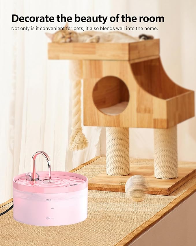 Cat Water Fountain with Tap Shape: 3.2L Cat Fountain for Cats - Super Quiet Water Pump - Filters Hair - Easy Disassembly - 6 Filters + 3 Foam Filters - Pink Cat Fountains for Drinking