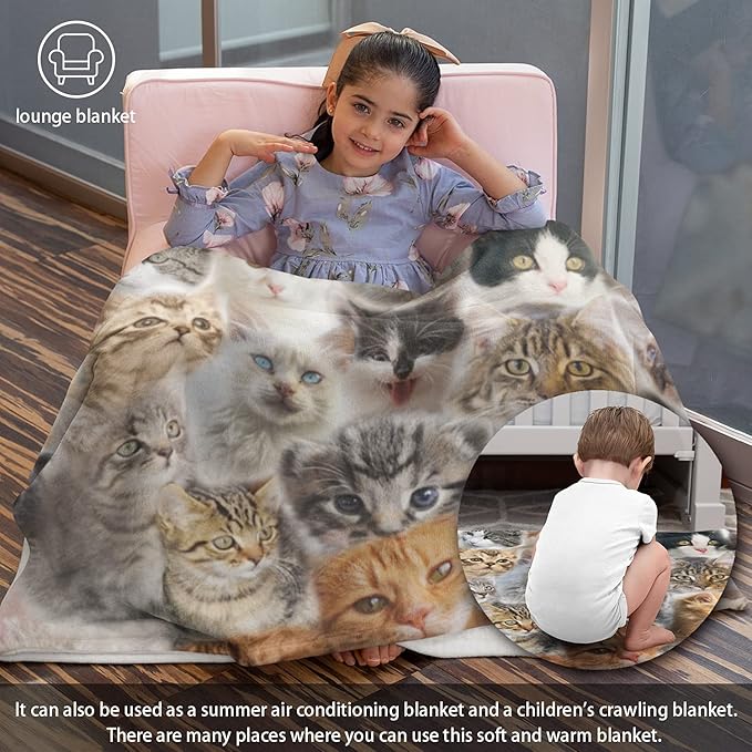 Twin Size Fleece Throw Blanket for Bed Couch Sofa, Fuzzy Soft Cozy Blankets and Throws Warm Lightweight Plush Blanket for Women Men, 60 x 80 inches, Cute Cats Pattern