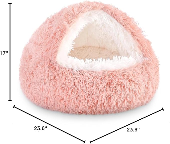 NOYAL Dog Bed Round Hooded Plush Cat Cave Donut Anti Anxiety Fluffy Dog Bed for Small Medium Dog and Cat