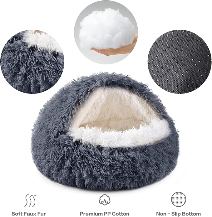 NOYAL Dog Bed Round Hooded Plush Cat Cave Donut Anti Anxiety Fluffy Dog Bed for Small Medium Dog and Cat