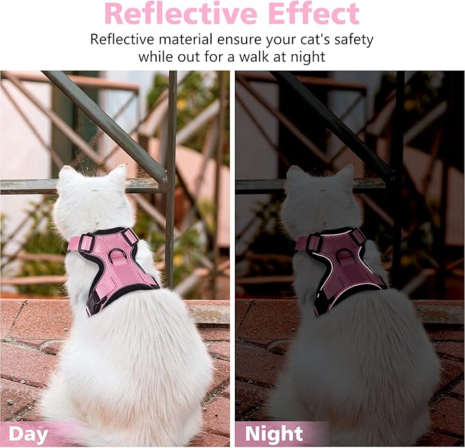 Dooradar Cat Harness and Leash Set, Escape Proof Safe Adjustable Kitten Vest Harnesses for Walking, Easy Control Soft Breathable Mesh Jacket with Reflective Strips for Cats, Pink, XS