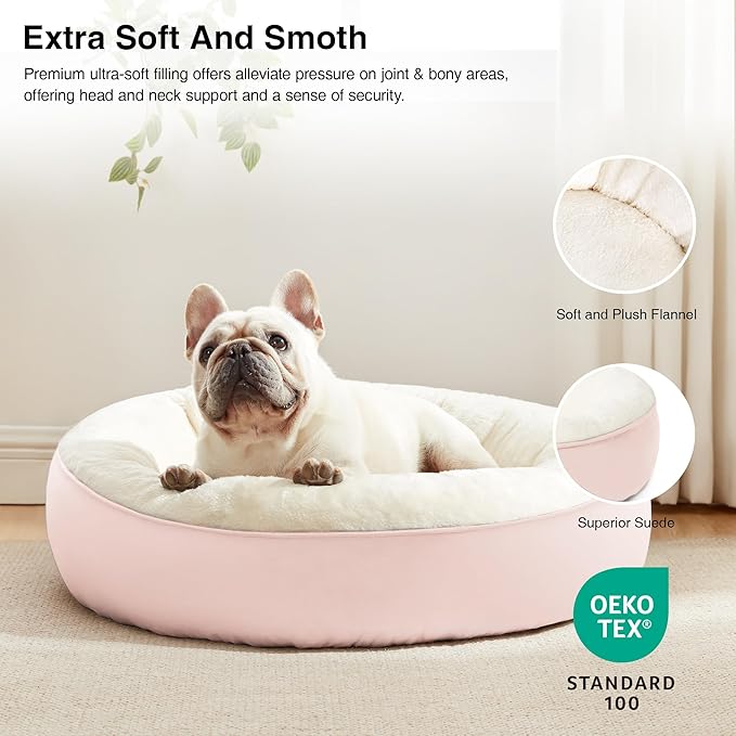 Love's cabin Round Donut Cat and Dog Cushion Bed, 25in Pet Bed for Small or Medium Dogs, Anti-Slip & Water-Resistant Bottom, Soft Durable Fabric Pet Beds, Washable Calming Cat & Dog Bed Pink