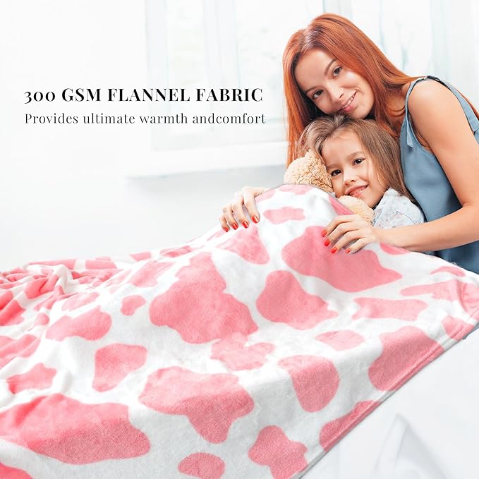 Queen Bed Blanket Warm Blanket Pink Cow Print Blanket Soft Fleece