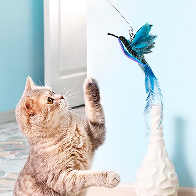 JXFUKAL Cat Feather Toy Refills, 6Pcs Simulation Bird Mouse Bee Worm Feather Cat Lures Cat Wand Attachment Cat Toys Replacement for Kitty Kitten Indoor Cats Cat Accessories