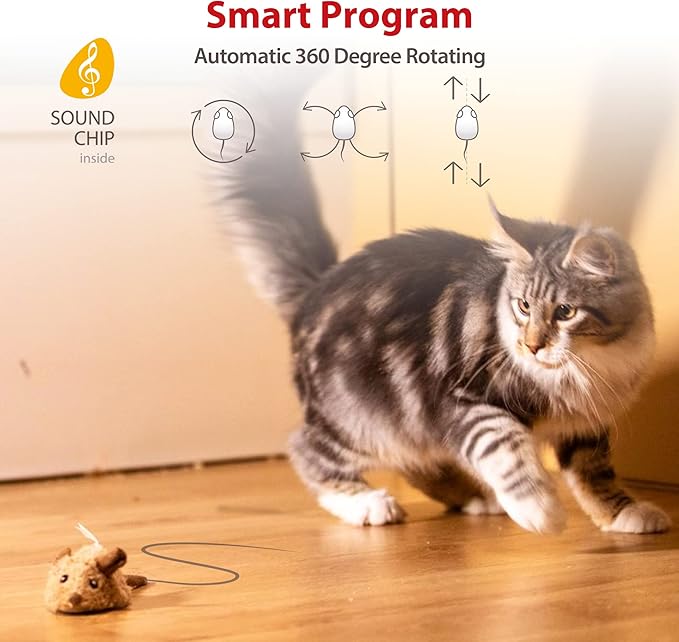 Gigwi Interactive Cat Toys for Indoor Cats, Cat Mouse Toys 2 Pcs with Electronic Realistic Squeaky Sound, Automatic Moving Kitten Toys Electric Mice Toy Self Play Exercise(Brown Ears& Chicken)