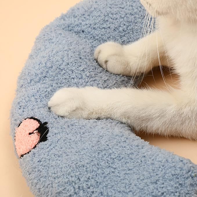 Cat Pillows for Indoor Cats, Soft Fluffy Dog Calming Pillow, Little Dog Pillows, U Shaped Half Donut Cuddler with Cute Embroidery, Washable Neck Protector Pillows for Small Dogs and Cats (blue)