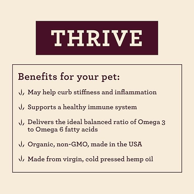 Hemp Well Thrive Oil for Dogs and Cats – Supports Hip, Joint, and Heart Health, Promotes Immune Support, Strengthens Skin and Coat, Organically Sourced – 2 Ounces