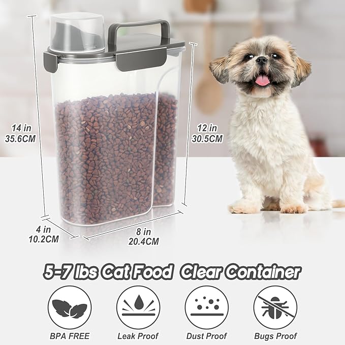 5-10LBS Rice Storage Container with Large Nozzle Design, 4 Safety Buckles, Double-Layer Sealing Strips and a Handle and Measuring Cup is Easy to Clean and Does BPA-free.