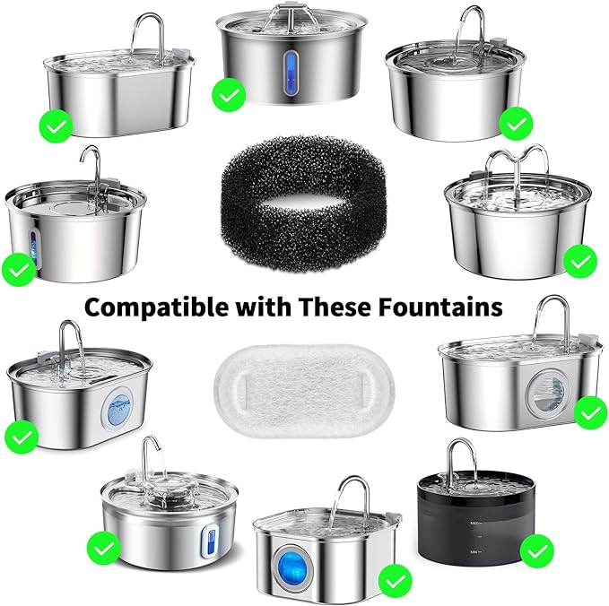 Cat Water Fountain Filter 16 pc for Stainless Steel Cat Fountain, Carbon Filter Plus Sponge Foam Filter Pack (16)