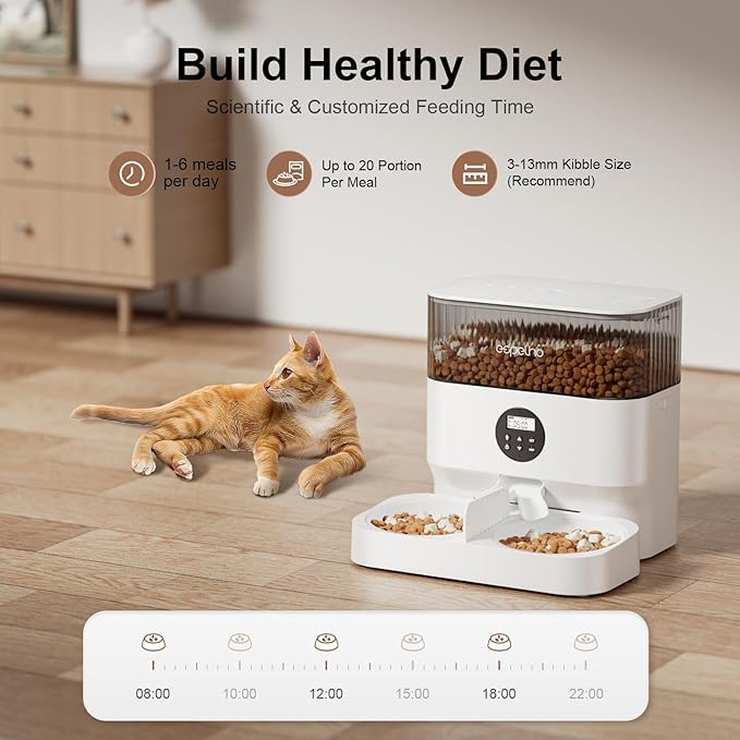 Automatic Cat Feeder - 5L Timed Cat Food Dispenser 2 Cats with 2 Way Splitter, 10s Meal Call Programmable Portion Control Pet Feeder with Desiccant Bag for Cats & Dogs