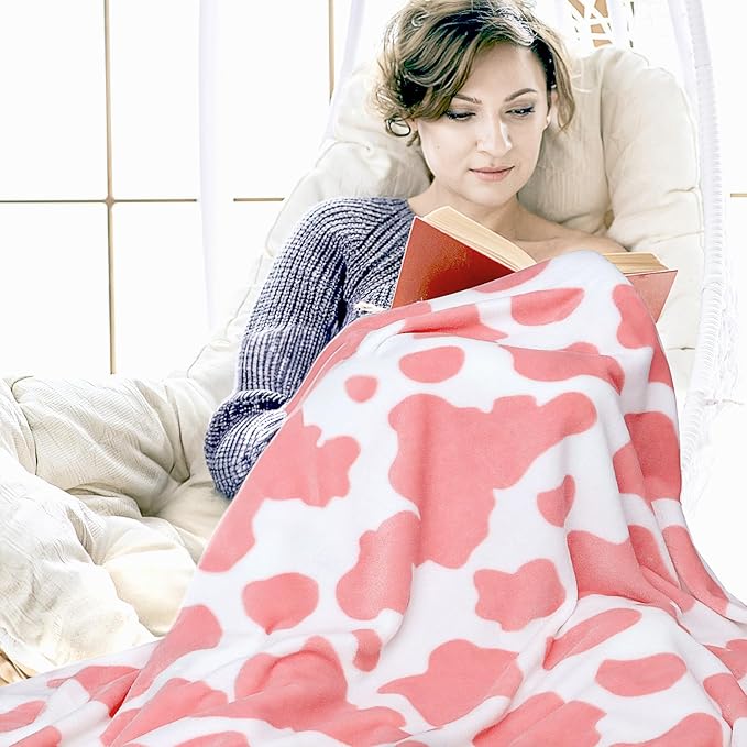 Queen Bed Blanket Warm Blanket Pink Cow Print Blanket Soft Fleece