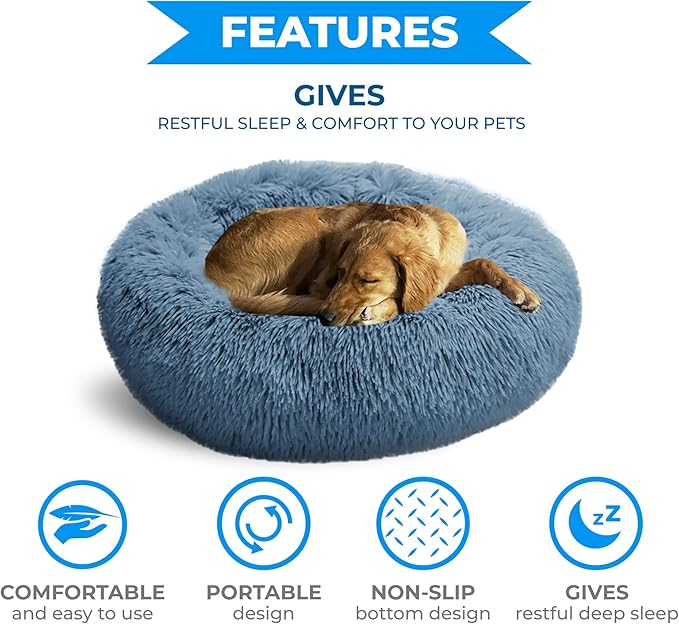 Whiskers & Friends Dog Beds for Medium Dogs, Dog Beds for Small Dogs, Dog Beds & Furniture, Calming Dog Bed, Fluffy Dog Bed, Orthopedic Dog Bed, Donut Dog Bed - Up to 45 Lbs - Washable Dog Bed