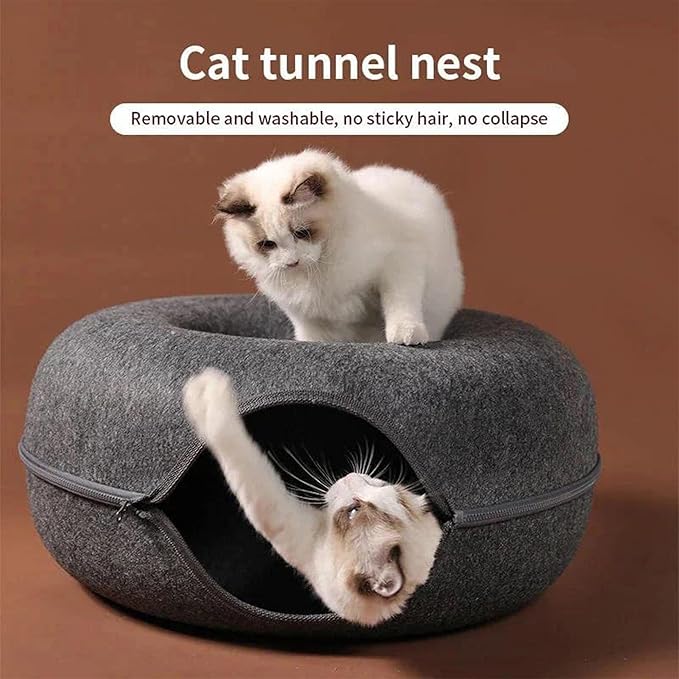 Cat Cave for Indoor Cats, Cat Donut Cat Tunnel Bed, Scratch Resistant Cat Toys for Medium Large Cats up to 30 lbs (Pink, Large)