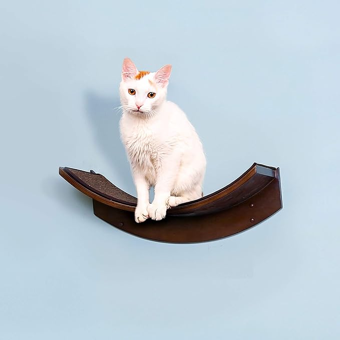 THE REFINED FELINE 22 Inch Lotus Leaf Cat Shelf in Mahogany Brown with Replaceable Carpet, Playing, Climbing, & Lounging Cat Shelves and Perches for Wall, Cat Hammock Bed Furniture for Large Cats