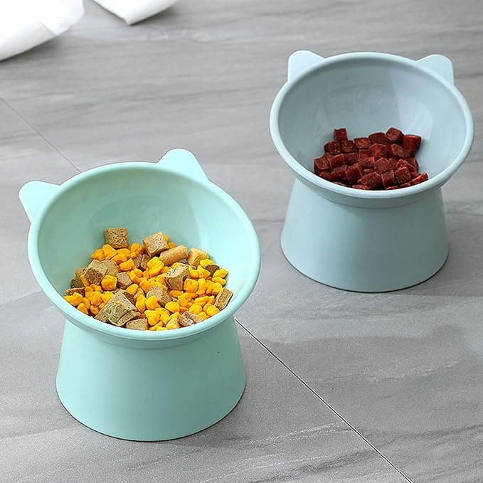 Tilted Elevated Cat Food Bowl - Cat Bowls Whisker Friendly Anti Vomiting Slanted Cat Feeding Bowls Cute Shallow Cat Bowl (Tall Cat Bowl-Green)