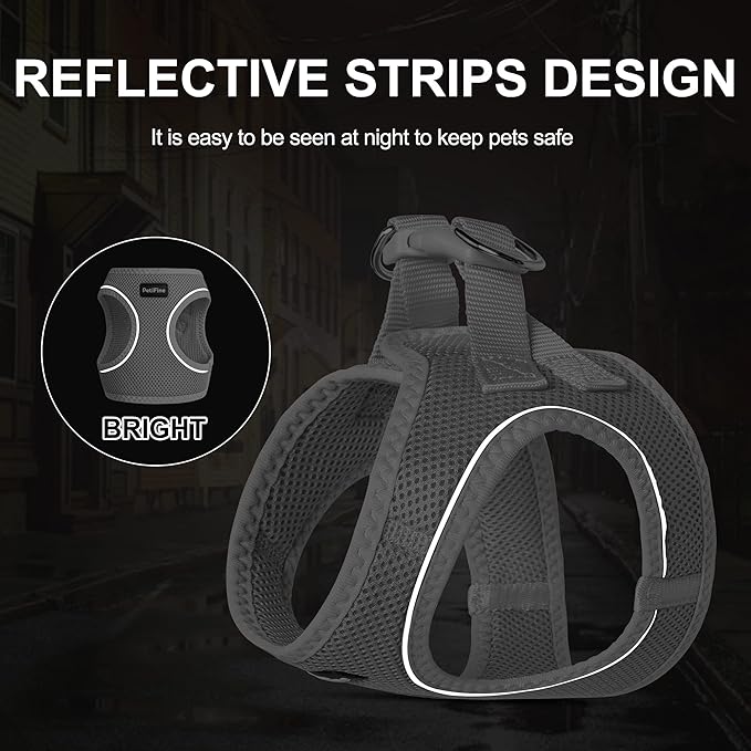PetiFine Step in Small Dog Harness and Leash Set, Breathable All Weather Air Mesh Reflective Escape Proof, Step-in Vest Harnesses for Puppy(XS, Grey)