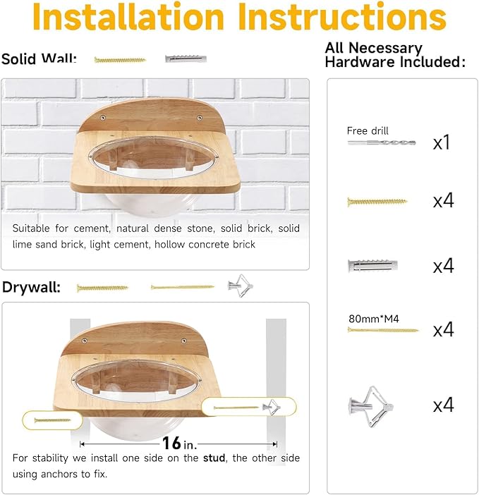 FUKUMARU Cat Wall Furniture Set, Transparent Capsule Cat Wall Shelves with 2 PCS Pedals - Premium Kitty Bed for Sleeping, Playing, Climbing, and Lounging - Easily Holds Up to 35 Lbs