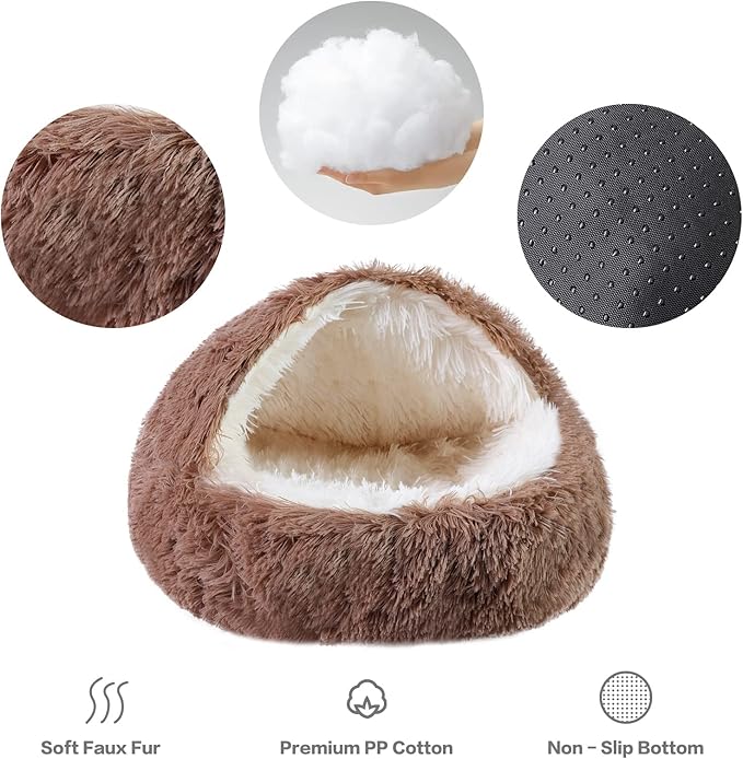 NOYAL Dog Bed Round Hooded Plush Cat Cave Donut Anti Anxiety Fluffy Dog Bed for Small Medium Dog and Cat
