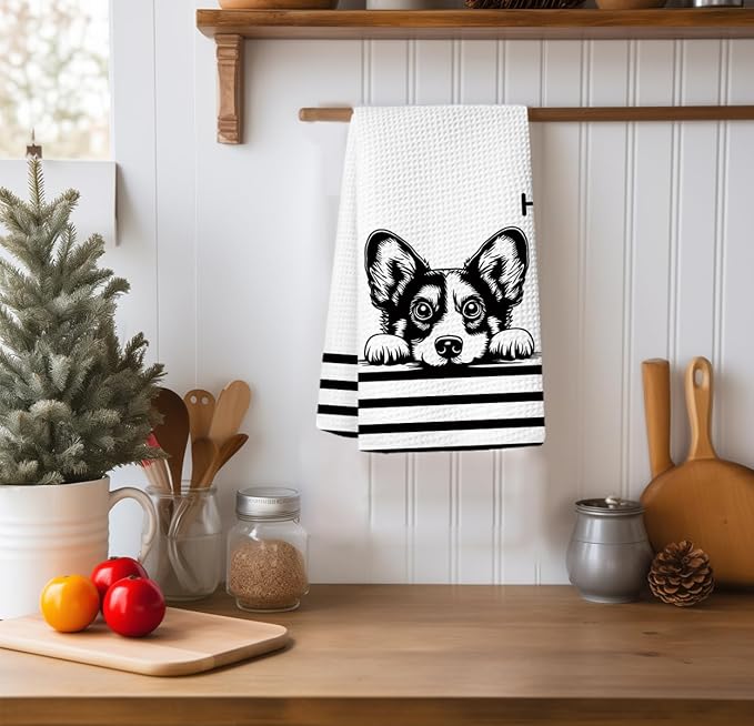 Hi Corgi Waffle Kitchen Towels, Gifts for Corgi Lovers Moms Dish Tea Towels for Kitchen, Dog Lover Gifts Decorative Hand Towels for Bathroom Guest Room Decor, 16x24 Inch