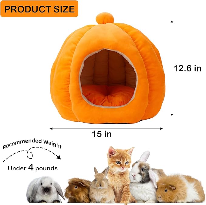Cat Bed for Indoor Cats, Cute Pumpkin Style Cat Cave Bed Cat House Tent with Removable Cushion Soft Fluffy Pet Bed for Kitten Small Cat Rabbit Bunny (Orange)