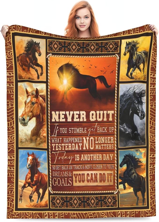 Horse Blanket Western Horse Decor Throw Blanket Super Warm Soft Plush Lightweight Fleece Flannel Winter Horse Blanket for Girls Women Horse Lovers Boys Baby Kids for Couch Sofa Bedding 40"X50"