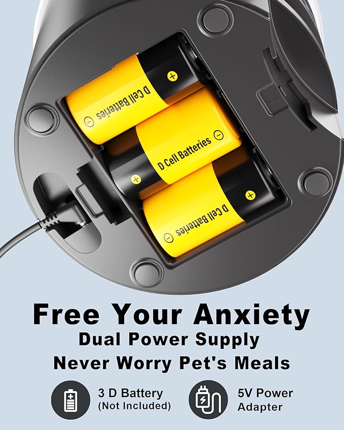 Automatic Cat Feeder Flexible Schedule Timer,6 Meals/Day,1-12 Portions/Meal,Dual Power Auto Feeder Dry Food Dispenser,10S Voice Record,for Cats & Small Dogs (Black,3.6L Stainless Steel Bowl)