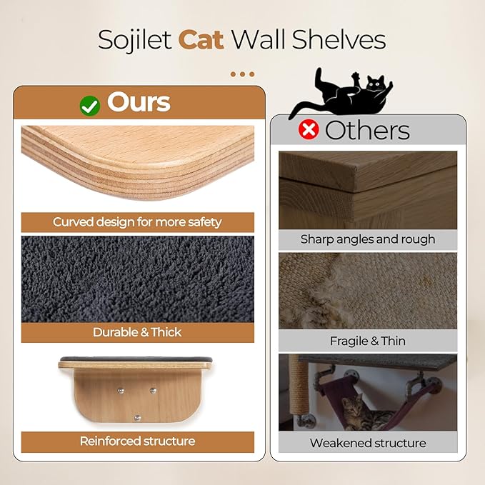 Cat Shelves, Cat Wall Steps and Perch, Cat nest, Wooden Floating Cat Climbing Furniture for Hopping and Sleeping, with Scratching Cushion(Steps)