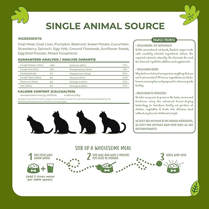 Nature's Kitchen Freeze Dried Cat Food - 100% Real Goat Meat | Grain-Free | Provides Omega3 & Iron | Maintains Healthy Bones | Healthy Cat Food | Single Source of Protein (17.64oz)