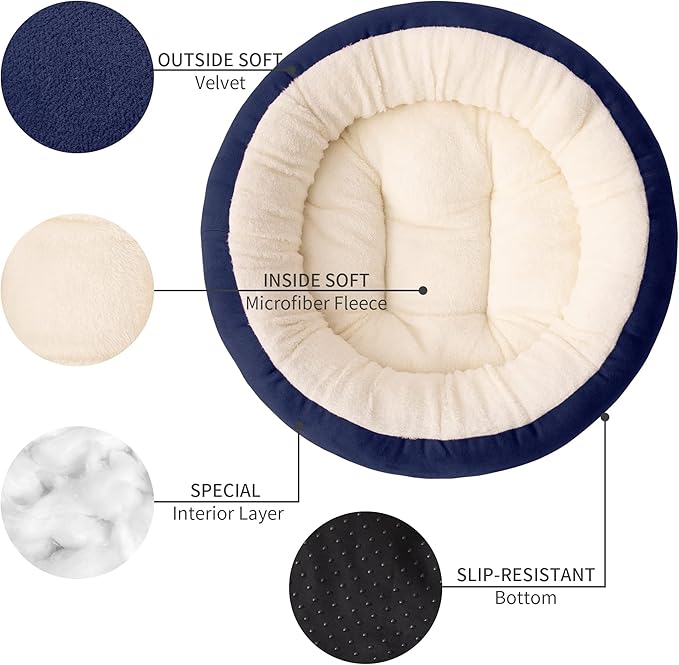 Love's cabin Round Donut Cat and Dog Cushion Bed, 20in Pet Bed for Cats or Small Dogs, Anti-Slip & Water-Resistant Bottom, Super Soft Durable Fabric Pet beds, Washable Luxury Cat & Dog Bed Navy Blue