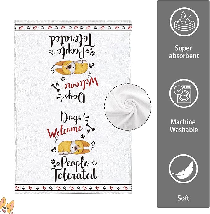 Hexagram Dog Mom Gifts for Women, Dog Kitchen Towels Set of 4, Corgi Gifts for Corgi Lovers, Funny Cute Dish Hand Towels for Home Kitchen Decor