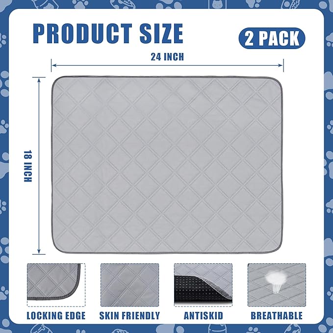 PatiencET Washable Pee Pads for Dogs 18'' x 24" Reusable Pee Pads for Dogs 2 Pack Puppy Pads Potty Pee Pads with Waterproof Bottom for Pet Training, Whelping and Incontinence