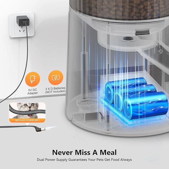 Automatic Cat Feeder WiFi- 2.4Ghz Cat Food Dispenser with APP Remote Control- Auto Pet Feeder for Cat and Small Dog Indoor- Easy to Set Up and Clean- Dual Power with Desiccant Bag Keep Fresh
