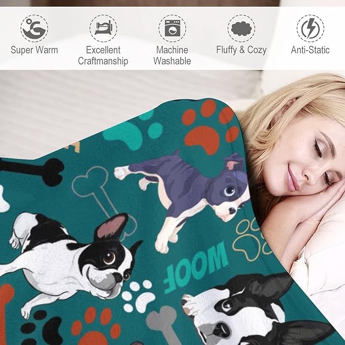 Boston Terrier Blanket Soft Cozy Boston Terrier Throw Blankets for Kids Girls Women Adults Dog Lover Gifts 60"X50"