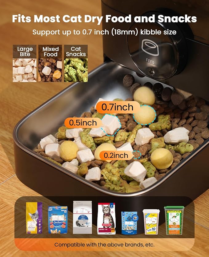 oneisall Automatic Cat Feeder, Timed Cat Feeder with Stable Structure, Dry Food Dispenser with Backup Power, Programmable, 1-6 Meals Per Day Pet Food Dispenser with Desiccant Bag