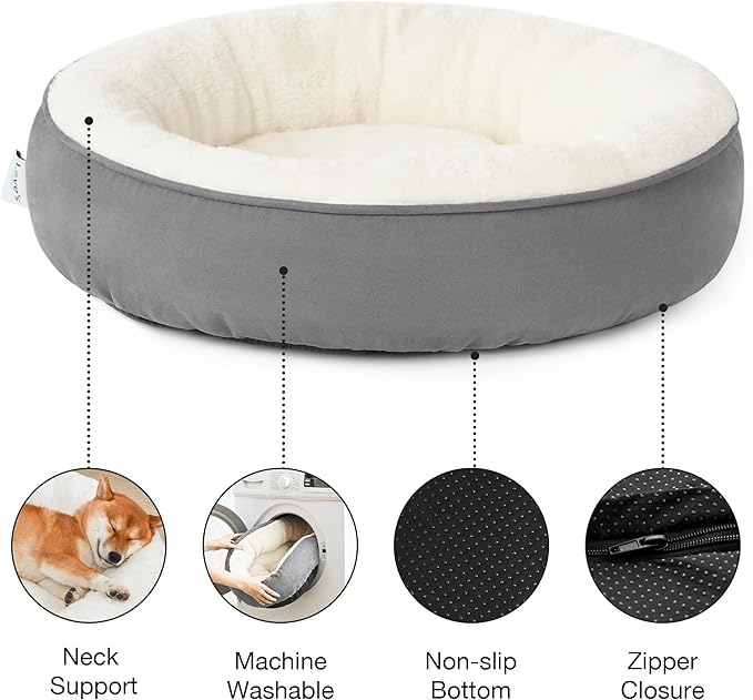 Love's cabin Round Donut Cat and Dog Cushion Bed, 30in Pet Bed for Medium or Large Dogs, Anti-Slip & Water-Resistant Bottom, Soft Durable Fabric Pet beds, Washable Calming Cat & Dog Bed Grey
