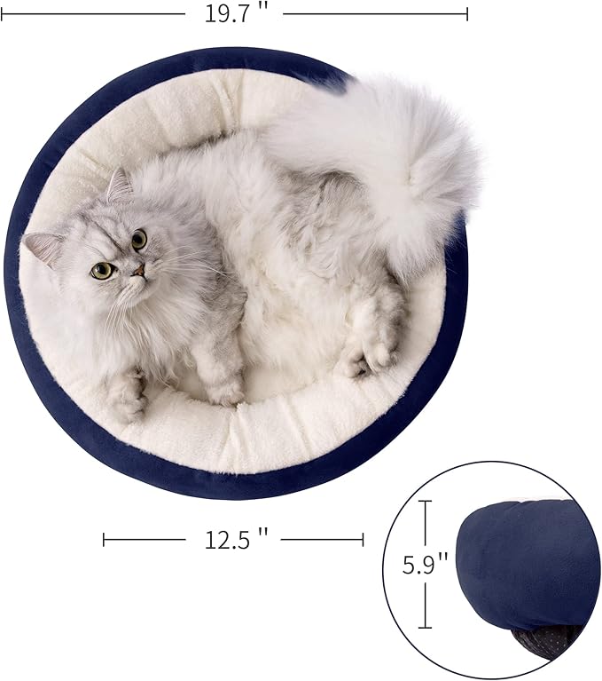 Love's cabin Round Donut Cat and Dog Cushion Bed, 20in Pet Bed for Cats or Small Dogs, Anti-Slip & Water-Resistant Bottom, Super Soft Durable Fabric Pet beds, Washable Luxury Cat & Dog Bed Navy Blue